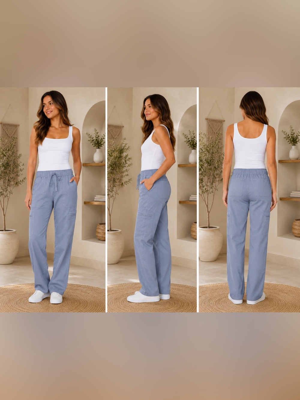 Buffalo David Bitton Relaxed Drawstring Wide-Leg Pants - Light Blue